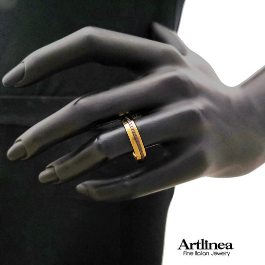 Fede in oro 18kt con riporti in titanio larga 5 mm