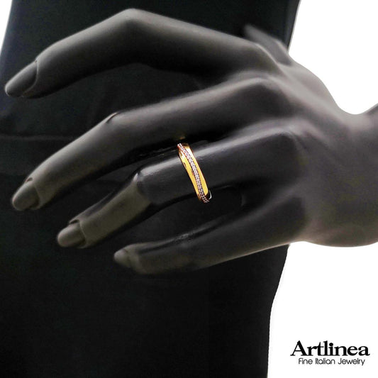 Fede in oro 18kt con riviera di diamanti larga 4,5 mm