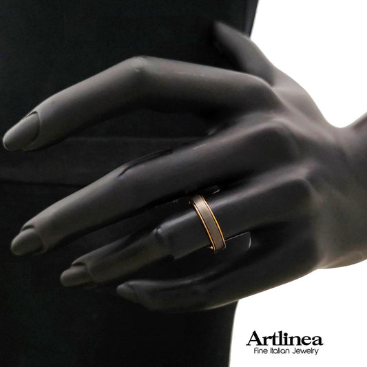 Fede in Oro 18kt con inserto centrale in Titanio larga 4.5 con diamante