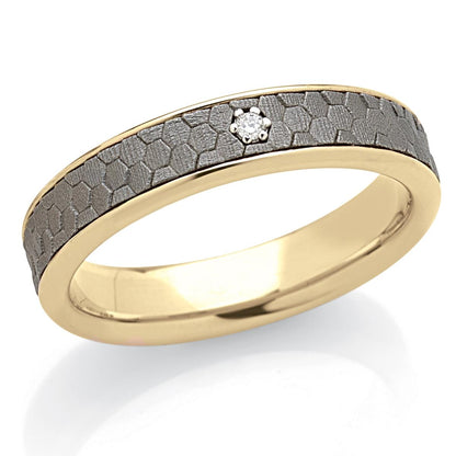 Fede in oro 18kt con diamante e inserto in titanio larga 4,5 mm