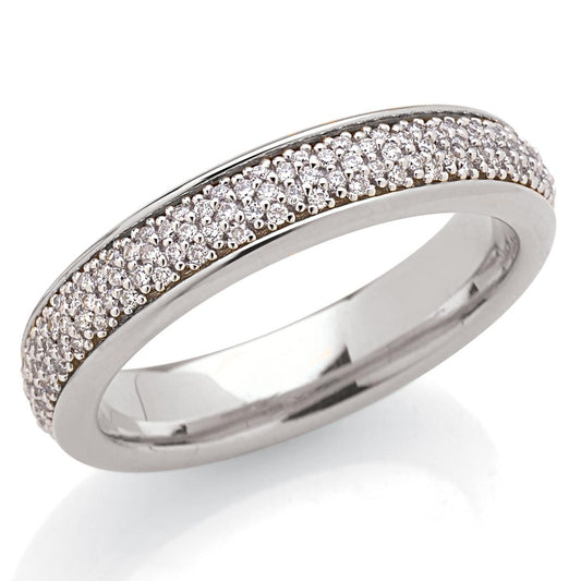 Fede in oro 18kt con pavé di diamanti bianchi larga 4,5 mm