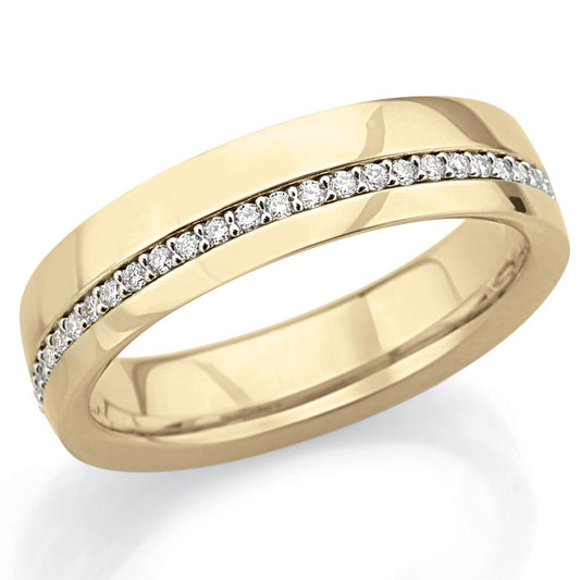Fede in oro 18kt con riviera di diamanti larga 5 mm